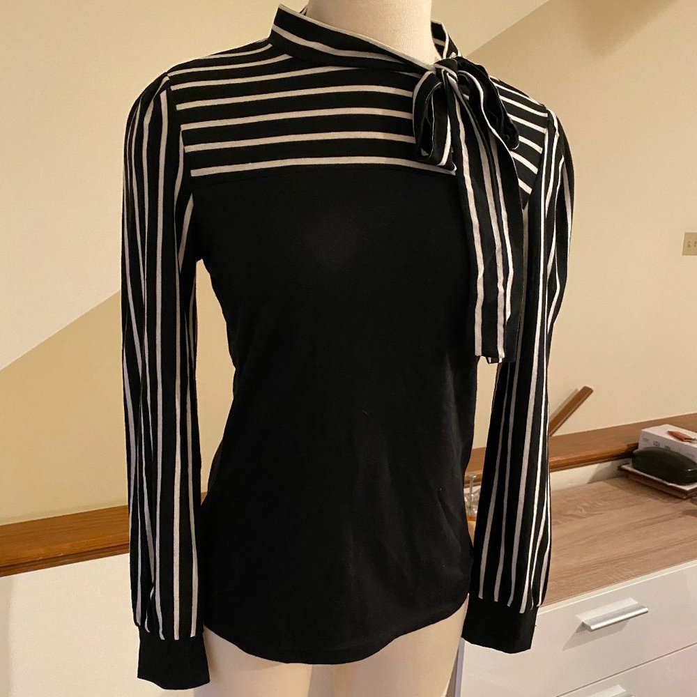*3/$20* Black & White Striped Blouse with Neck Tie